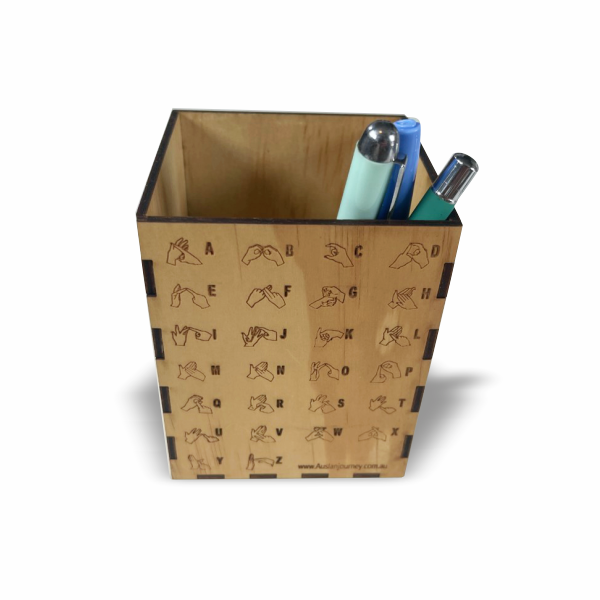 Auslan Alphabet - Wooden Pen Holder