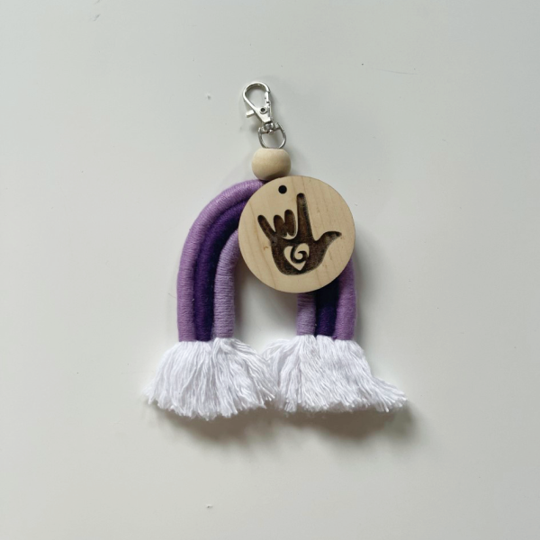 Rainbow Keyring With Wooden Bead And Wooden Disc