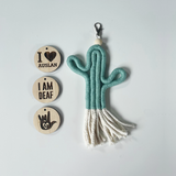 Woven Cactus Keyring With Wooden Disc