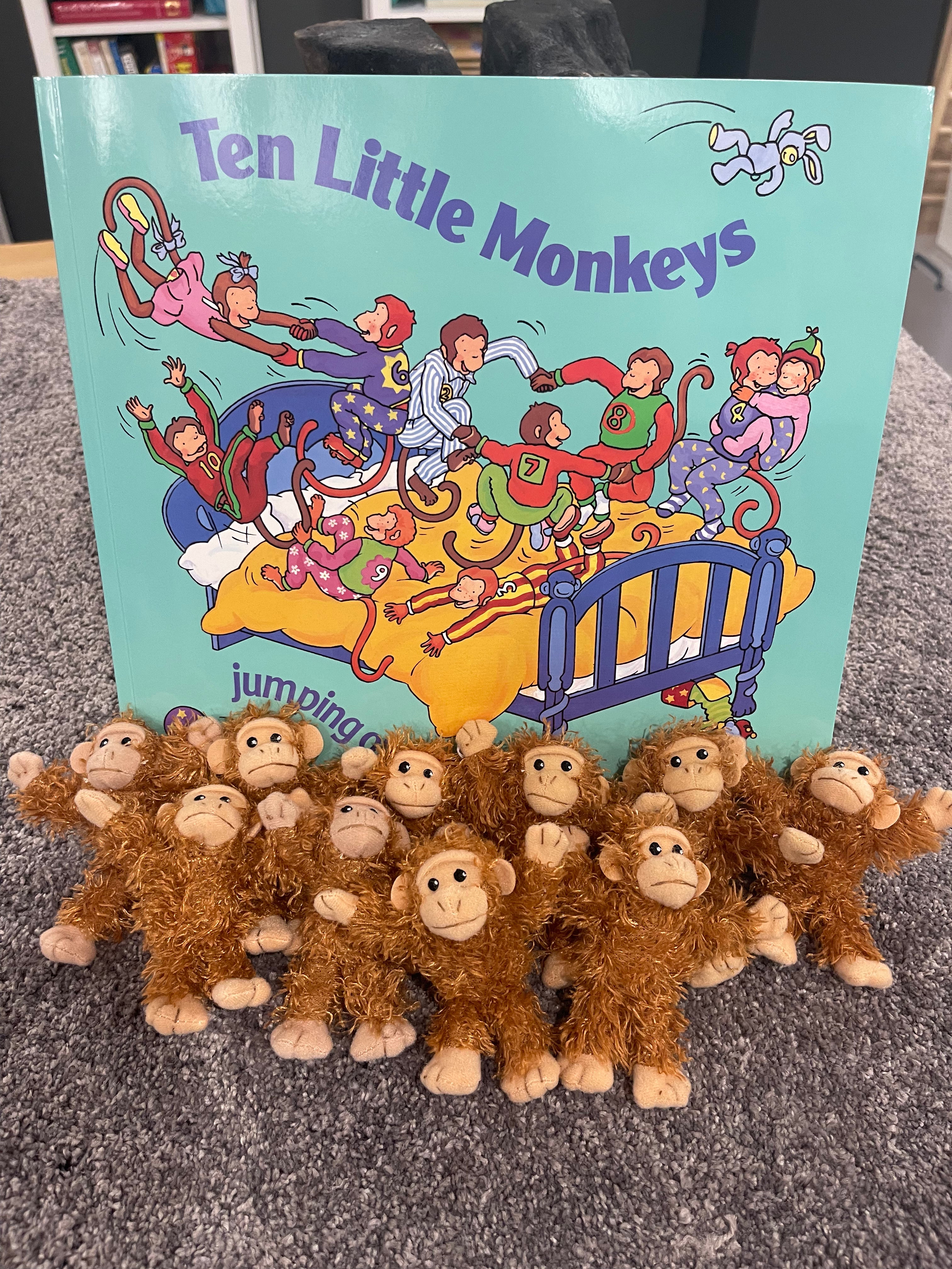10 little monkeys story book and Auslan DVD with 10 finger puppets