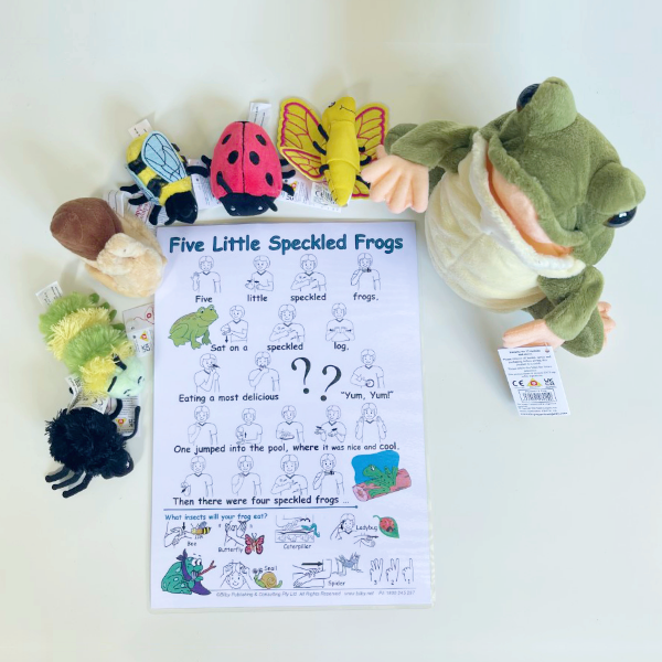 5 Speckled Frogs - Auslan Insect Puppet Set