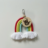 Rainbow Keyring With Wooden Bead And Wooden Disc