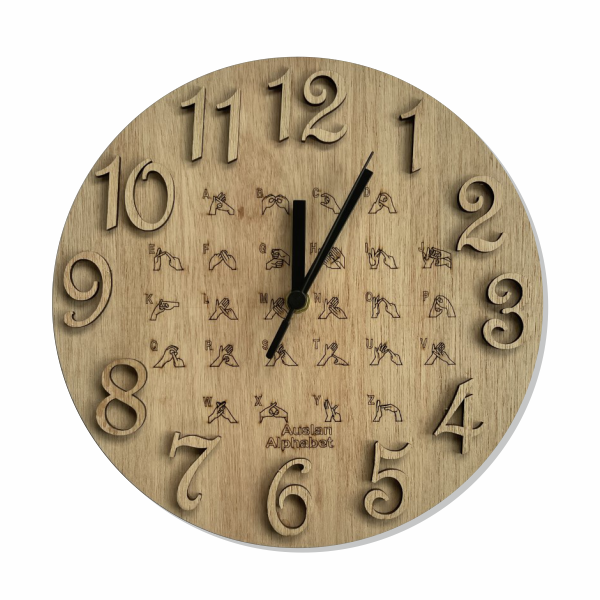 Auslan Alphabet - Wooden Clock