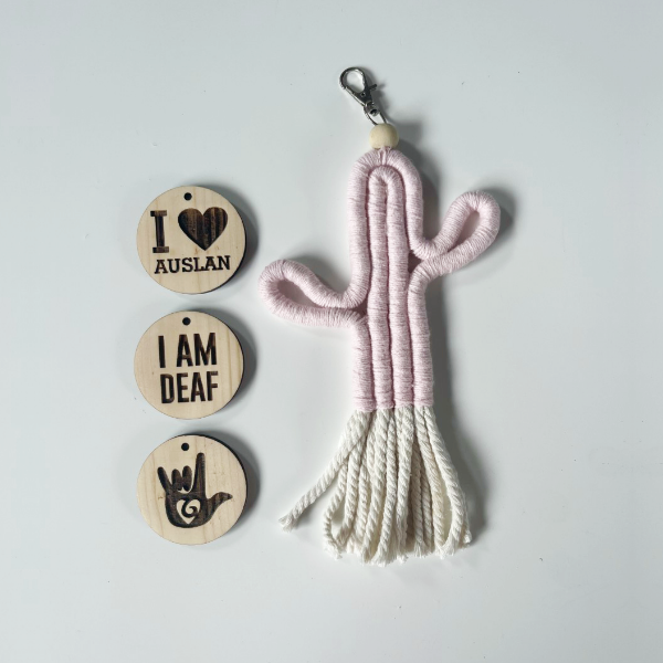 Woven Cactus Keyring With Wooden Disc