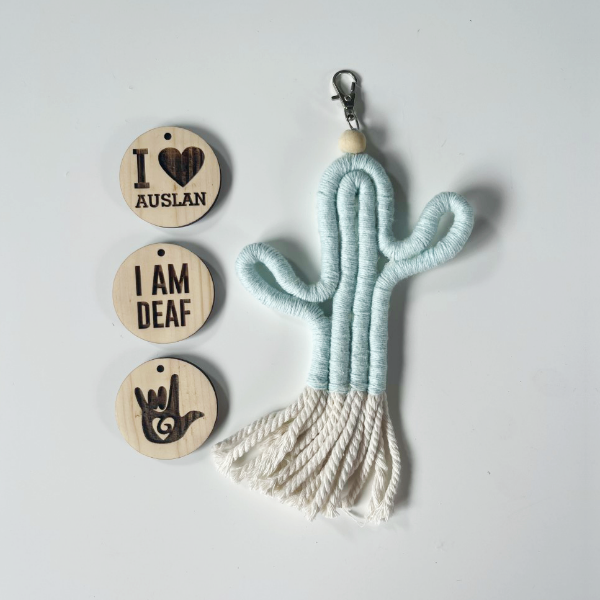 Woven Cactus Keyring With Wooden Disc